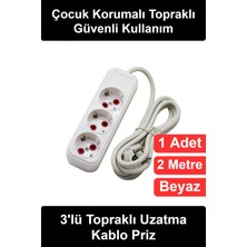 Wonara #uzatmakablosu 3'lü Topraklı Uzatma Kablo 2 Metre Beyaz Çocuk Korumalı Seyyar Grup Priz Ev Ofis Çalışma Masası Için Dayanıklı Pvc Kaplı Bakır Iletken Plastik Gövdeli Kompakt Elektrik Çoklayıcı