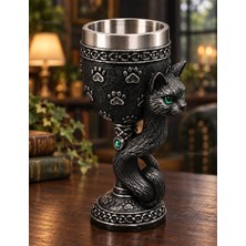 WoodBay Siyah Kedi Tasarımlı 3D Paslanmaz Çelik Kadeh Bardak 20 cm – Pati Desenli Gotik Kupa