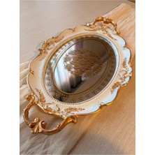 Hanlar Home Oval Aynalı Kulplu Dekoratif Tepsi / Sunumluk – Beyaz & Altın Yaldızlı