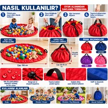 Magic Lady Kırmızı Oyuncak Toplama Torbası Oyun Matı 140X140 cm Oval – 190 Tel Kaplamalı Paraşüt Kumaş, Büzgülü Taşıma Çantası