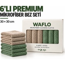 WAFLO 6'lı Mikrofiber Temizlik Bezi 30x30 cm 240 GSM, Şık Kutusunda, Yüksek Emici, Tüy ve İz Bırakmayan, Premium Yumuşak Dokulu, Yıkanabilir, Mutfak, Banyo, Araba, Cam ve Çok Amaçlı Yüzey Temizliği
