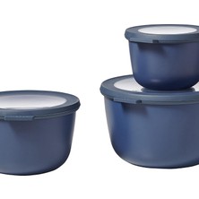 Happy Trend - Çok Amaçlı Cirqula Round 3 Parçalı Set – Kapaklı Saklama Kabı – Saklama Kutusu, Buzdolabı, Derin Dondurucu ve Mikrodalga Fırın Kabı Olarak Uygundur – 500 Ml, 1000 ml & 2000 ml – Nordic Denim