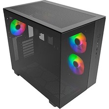 Happy Trend King 65 Pro Atx Mid Tower Oyun Bilgisayarı Kasası, Çift Hazne, Yüksek Hava Akışı File Paneller, Rtx 40 Serisini Destekler, Önceden Yüklenmiş 3 Argb Fan, Aletsiz Erişim, Renkli Cam, Siyah