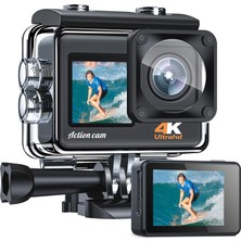 Happy Trend Cam 4K 24MP Sualtı Kamerası Çift Ekranlı Çift Ekranlı Wi-Fi Eıs Action Cam 170° Ultra Hd Geniş Açılı Lens Çift Ekranlı Kamera, 2 Pil ve Aksesuar Kiti ile Çift Ekran Kamera