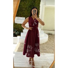 Moda Banuş Kadın Midi Boy Bordo Elbise