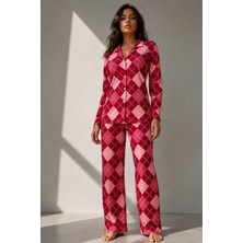 Night Kırmızı Kadın Uzun Kollu Pamuklu Pijama Takımı