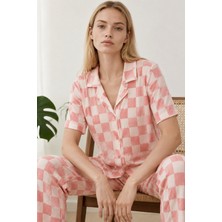 Night Pembe Kadın Kısa Kollu Rahat Pijama Takımı 4727