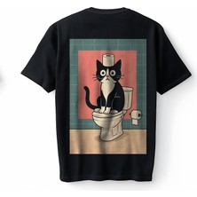 Bumeta Komik Kedi Baskılı Funny Cat Bathroom Graphic Oversize Unisex Tişört T-Shirt