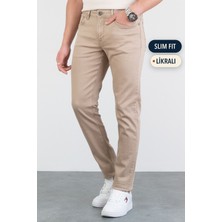 Hlt Jeans Erkek Bej Slim Fit Dar Paça Likralı Jean Kot Pantolon HLTHE001966
