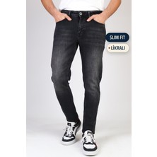 Hlt Jeans Erkek Siyah Taşlamalı Slim Fit Likralı Jean Kot Pantolon HLTHE001971