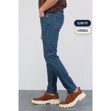 Hlt Jeans Erkek Okyanus Mavisi Slim Fit Dar Paça Likralı Jean Kot Pantolon HLTHE001958