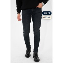 Hlt Jeans Erkek Taşlamalı Antrasit Slim Fit Likralı Esnek Jeans Kot Pantolon Hlthe001935