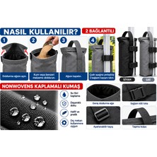 Magic Lady 1 Adet Çadır Ayak Ağırlık Torbası 60X20 cm – Nonwoven Kaplamalı Kumaş, 2 Bağlantı Kayışlı, Siyah/gri