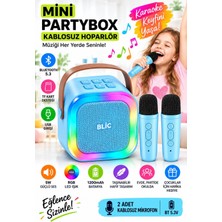 Blic Bls-97 Partybox Çift Kablosuz Mikrofonlu Rgb LED Işıklı Taşınabilir Bluetooth Karaoke Hoparlör – Mavi