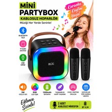 Blic Bls-97 Partybox Çift Kablosuz Mikrofonlu Rgb LED Işıklı Taşınabilir Bluetooth Karaoke Hoparlör – Siyah