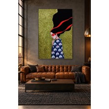 Fida Rüzgârda Uçuşan Saçlı Kadın ve Kırmızı Kurdele Canvas Tablo