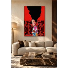 Fida Kırmızı Fonda Siyah Desenler ve Çiçekli Bluz Canvas Tablo