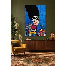 Fida Mavi Fonda Pop Art Desenli Kuşlu Kadın Canvas Tablo
