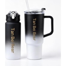Str Store 2’li Matara ve Pipetli Mug Bardak Seti – 900 ml Spor Suluk + 1500 ml Pipetli Termal Mug Bardak, Günlük Kullanım Için Içecek Seti (Siyah)