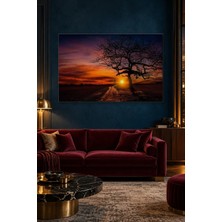Fida Kızıl Gün Batımında Yaşlı Ağaç Silueti Canvas Tablo