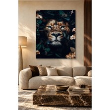 Fida Karanlık Yapraklar Arasında Mavi Gözlü Aslan Canvas Tablo