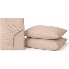Str Store %100 Pamuklu Lastikli Çarşaf, Taş Rengi, 2 Yastık Kılıfı Dahil (180X200)