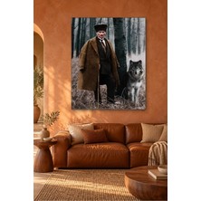 Fida Karlı Ormanda Kurtla Atatürk Canvas Tablo