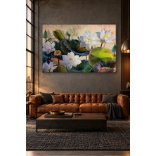 Fida Bej Fonda Beyaz Nilüfer Çiçekleri Canvas Tablo