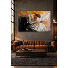 Fida Renkli Fırça Darbeleriyle Piyano Çalan Kız Canvas Tablo