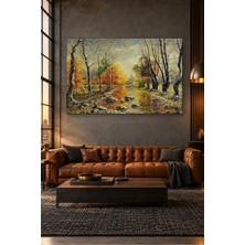 Fida Kar Serpiştiren Sonbahar Ormanında Dere Canvas Tablo