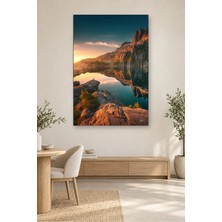 Fida Gün Doğumunda Kayalık Dağ Gölü Canvas Tablo