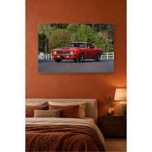 Fida Beyaz Çitler Önünde Turuncu Camaro Canvas Tablo