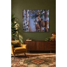 Fida Huş Ağaçları Arasında Geyik Çifti Canvas Tablo