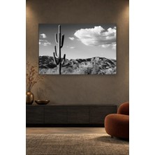 Fida Siyah Beyaz Saguaro Kaktüsü ve Bulutlar Canvas Tablo