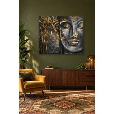 Fida Altın Bambu Yapraklı Buda Yüzü ve Om Simgesi Canvas Tablo