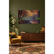 Fida Sonbahar Gölünde Mavi Beyaz Kayık Canvas Tablo