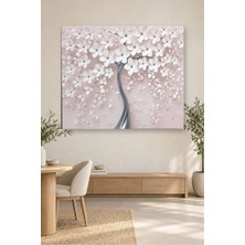 Fida Pembe Zeminde Gümüş Gövdeli Çiçekli Ağaç Canvas Tablo