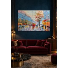 Fida Yağmurlu Sonbahar Caddesinde Kırmızı Tramvay Canvas Tablo