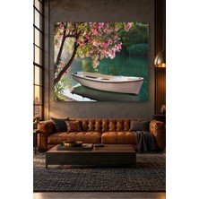 Fida Pembe Zakkumlar Altında Beyaz Kayık Canvas Tablo