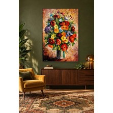 Fida Afremov Üslubunda Vazoda Kırmızı Sarı Çiçekler Canvas Tablo