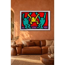 Fida Keith Haring Kırmızı Fonda Mutlu Aile Canvas Tablo