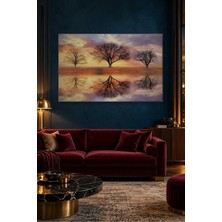 Fida Gün Batımında Suya Yansıyan Üç Ağaç Canvas Tablo