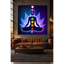 Fida Mavi Işıklı Lotus ve Yin Yang Çakra Canvas Tablo
