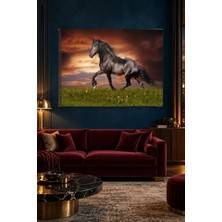 Fida Kızıl Gün Batımında Tırıs Giden Siyah At Canvas Tablo
