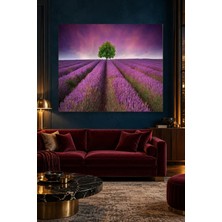 Fida Mor Gökyüzü Altında Lavanta Sıraları ve Tek Ağaç Canvas Tablo
