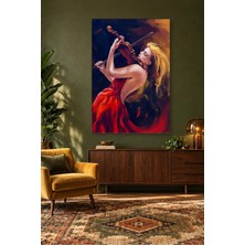 Fida Kırmızı Elbiseli Kemancı Kadın Canvas Tablo