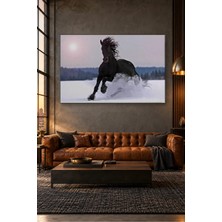 Fida Karlı Ovada Dörtnala Koşan Siyah At Canvas Tablo
