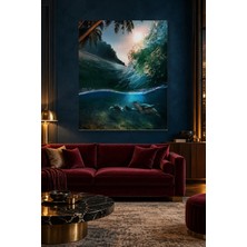 Fida Palmiyeli Kıyıda Dalga Altında Kaplumbağalar Canvas Tablo