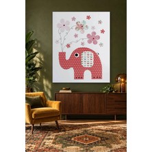 Fida Hortumundan Çiçek Saçan Pembe Puantiyeli Fil Canvas Tablo