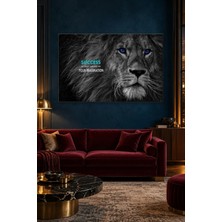 Fida Mavi Gözlü Siyah Beyaz Aslan ve Motivasyon Sözü Canvas Tablo